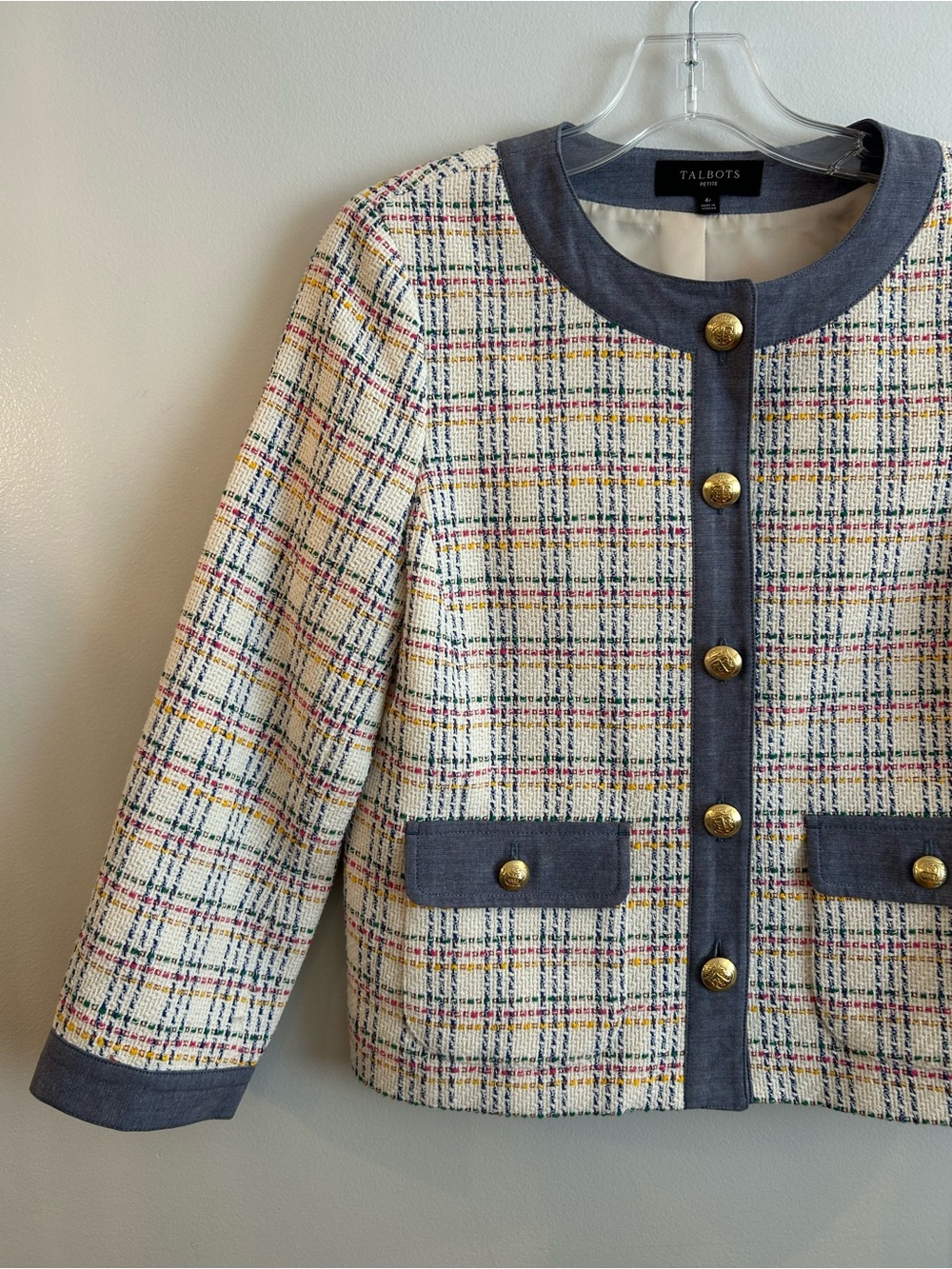 Talbots Denim Trim Lovely Tweed Jacket sophisticated modest classy professional